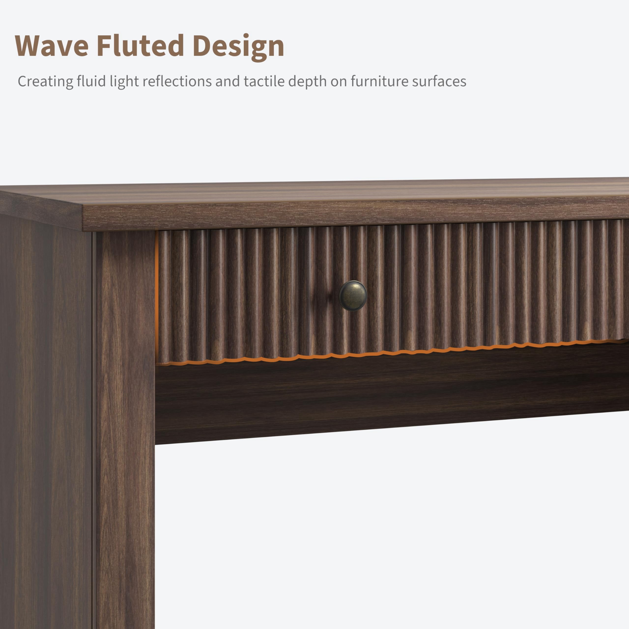 Accreate 54'' Fluted Home Office Desk with Storage, Modern Executive Desk with Charging Station, Wooden Computer Desk with Drawers for Storage File, Writing Desk for Study, Living Room, Bedroom