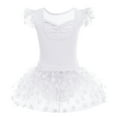thumbnail image 3 of IBTOM CASTLE Kids Toddler Girls Flower Ruffle Fly Sleeve Ballet Leotard with Dance Tutu Skirt Ballerina Dress Dancewear Gymnastics Outfits 3-4 Years White, 3 of 8