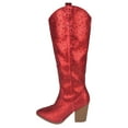 thumbnail image 2 of Top Moda Women Knee High Boots Block High Heels Rhinestone Bling Glitter Side Zipper Pointed-Toe IMOGEN-38 Hot Red 8.5, 2 of 5