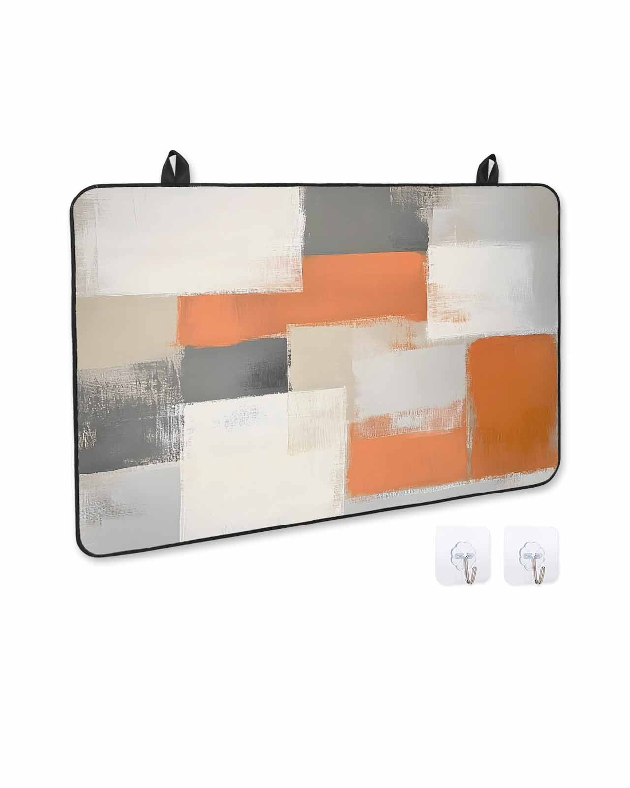 nqOlkjepod Large Induction Cooktop Protector Mat 24"x21", Orange Beige Geometric Stove Top Covers for Electric Stove, Abstract Grey Oil Painting Stove Burner Cover Mats, Glass Top Stove Cover