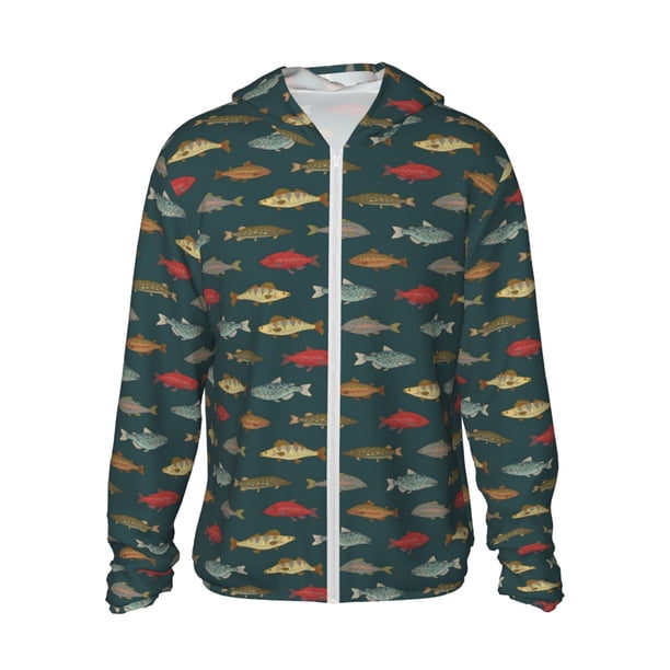 Balery River Freshwater Fish Sudadera ligera de manga larga con capucha y protección solar UPF 50+ para hombre y mujer, ideal para pesca y running-X-Large