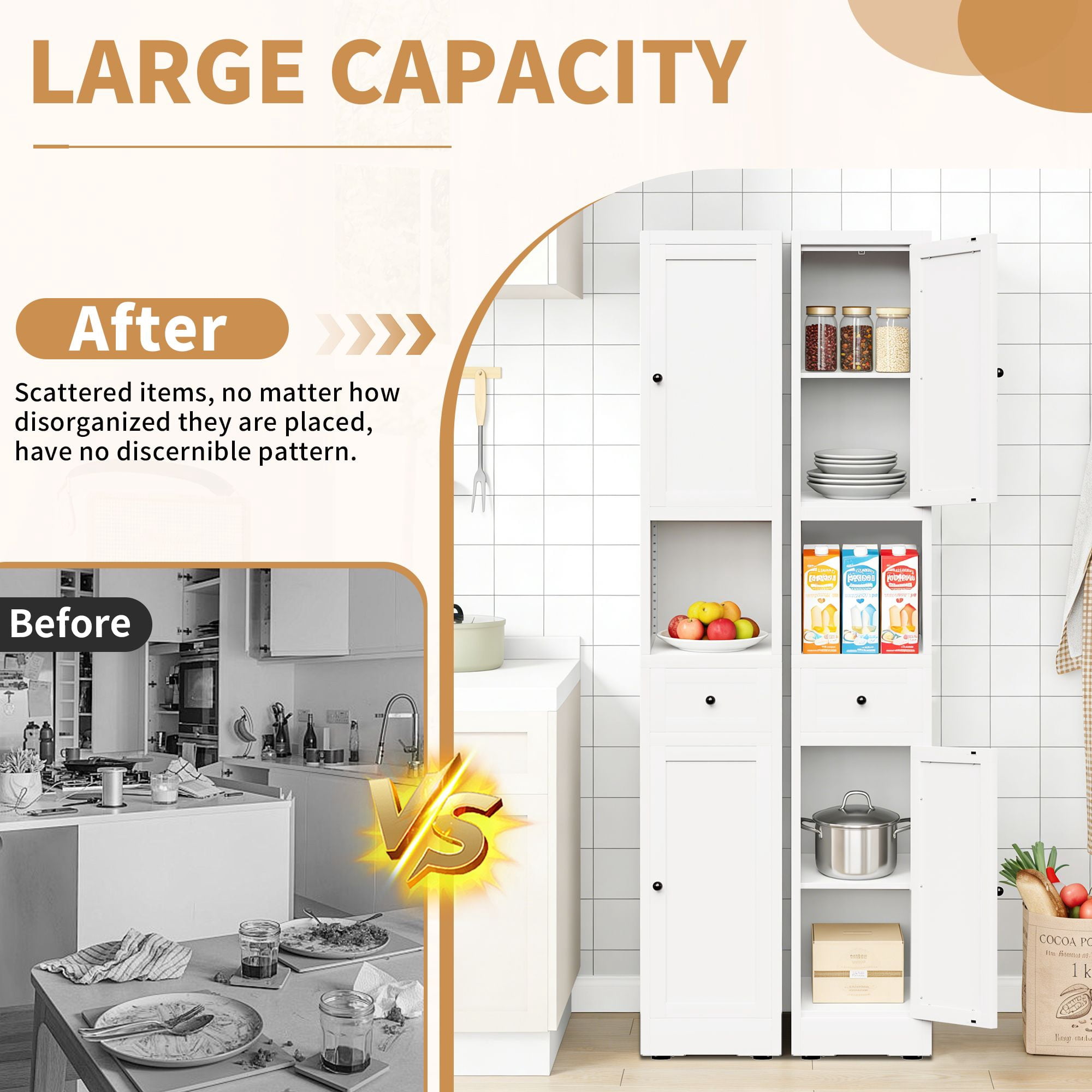 Tall Bathroom Storage Cabinet, 5-Tier Narrow Metal Cabinet with 2 Doors and Adjustable Shelves, 71 in Freestanding Space-Saving Organizer for Kitchen, Laundry Room, Pantry