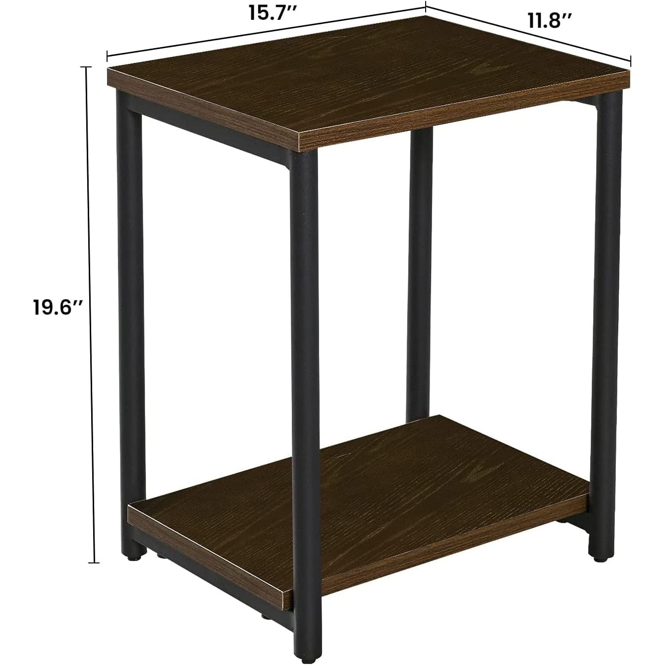 Kepooman 2-Tier End Table for Living Room Bedroom, Narrow Storage Nightstand for Sofa Couch, Industrial Slim Side Table with Storage Shelf, Brown