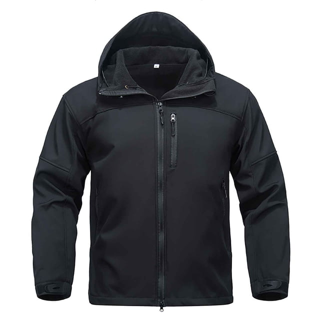 RXMEKW Waterproof Windproof Fleece Jacket For Men With Hood For Outdoor Mountaineering Long Sleeve Zip Up Solid Color