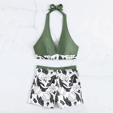Aayomet Plus Size Bathing Suit For Women Women s Halter Triangle Bikini Top Tie Back Bathing Suits Top Swimwear Green L