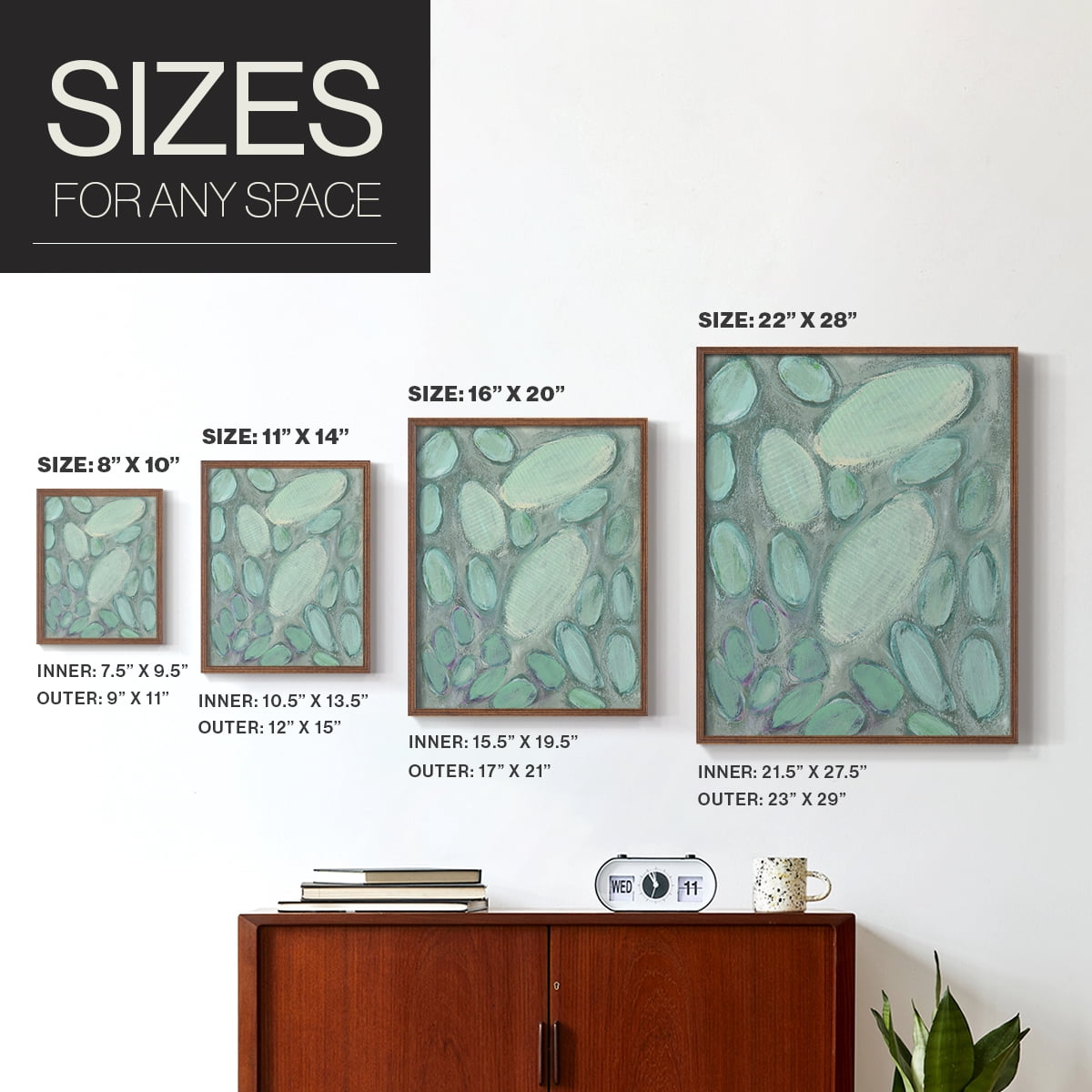 Blue Orbs II Framed Print in Brown Solid Wood Framed Print No Nail Hanging