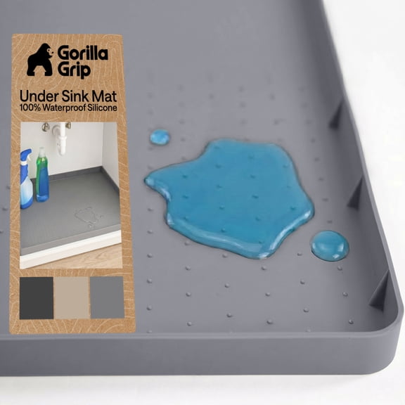 GORILLA GRIP Waterproof Silicone Under Sink Mat with Lip for Kitchen and Bathroom, 22 x 19 in, Gray