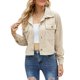 thumbnail image 1 of Abrigo de mujer Estilo informal Solapas de un solo pecho Chaqueta recortada de pana de manga larga para ir de compras Albaricoque L, 1 of 6