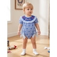 thumbnail image 3 of BemeyourBBs Newborn Baby Girl 4th of July Outfit Baby Girls Patriot Independent Day Clothes Smocked Bubble Romper with Bows Plaid Star American Flag Short Sleeve Bodysuit Playsuit Jumpsuit, 3 of 9