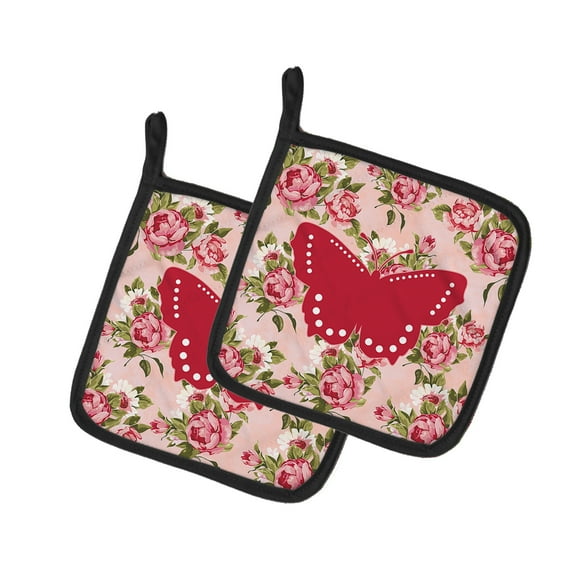 Caroline's Treasures BB1033-RS-PK-PTHD Butterfly Shabby Chic Pink Roses Pair of Pot Holders , 7.5HX7.5W, multicolor