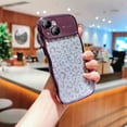 thumbnail image 2 of For iPhone 15 Case Curly Wave Frame Glitter Bling Design Cute Wavy Sequin Chrome Soft Silicone Shockproof Protective Large Vision Window Phone Cover for Women Girls, Darkpurple, 2 of 5