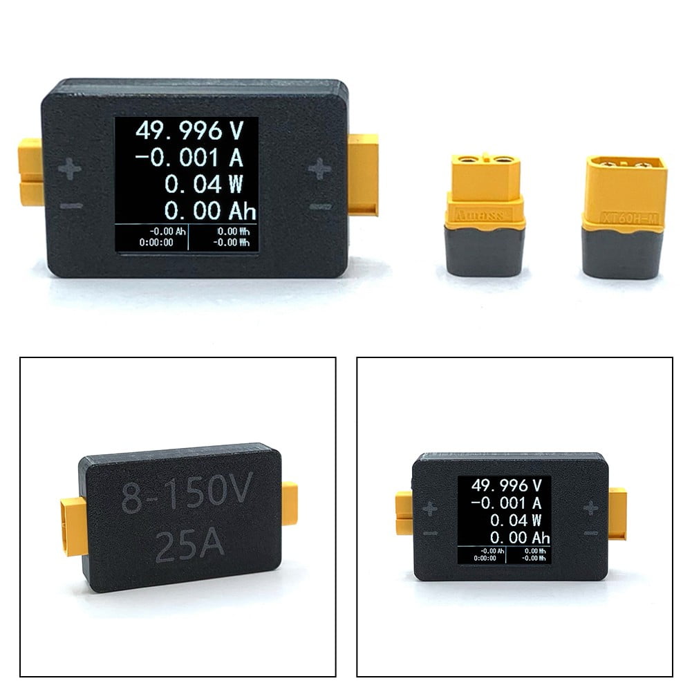 1PC 8-150V 25A/50 Power Meter Avionics Battery Voltage And Capacity Tester 60mm*38mm*13.5mm XT60/XT90 Interface Power Meter