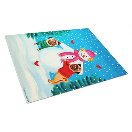 

Caroline s Treasures Snowman with Pug Glass Cutting Board Large
