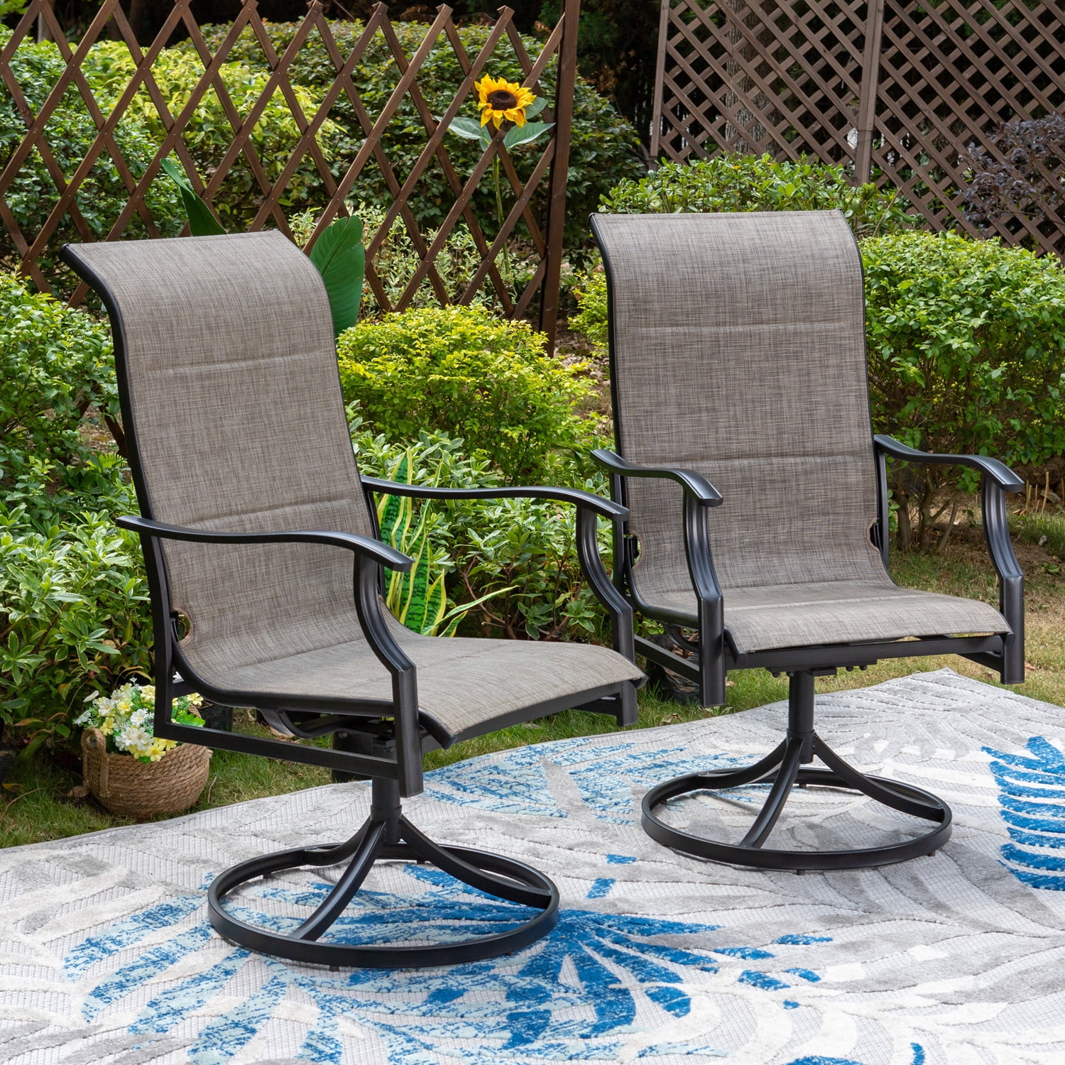 Outdoor Swivel Patio Dining Arm Chair Padded 2 Pack 
