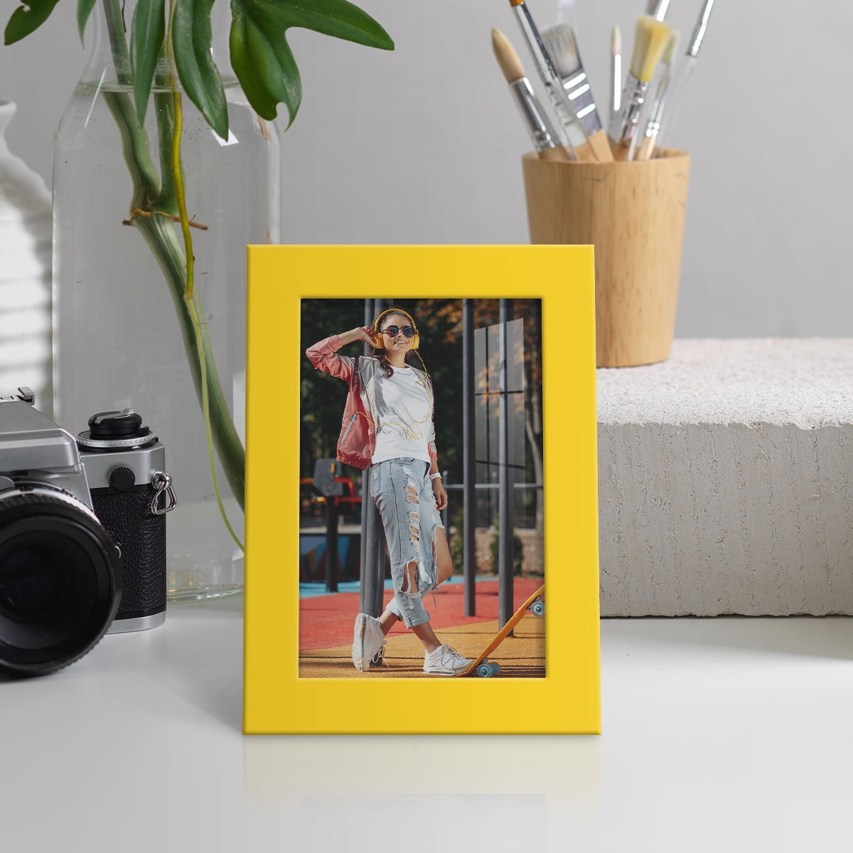 Modern Real Wood 4x6 inch Picture Frame in Yellow