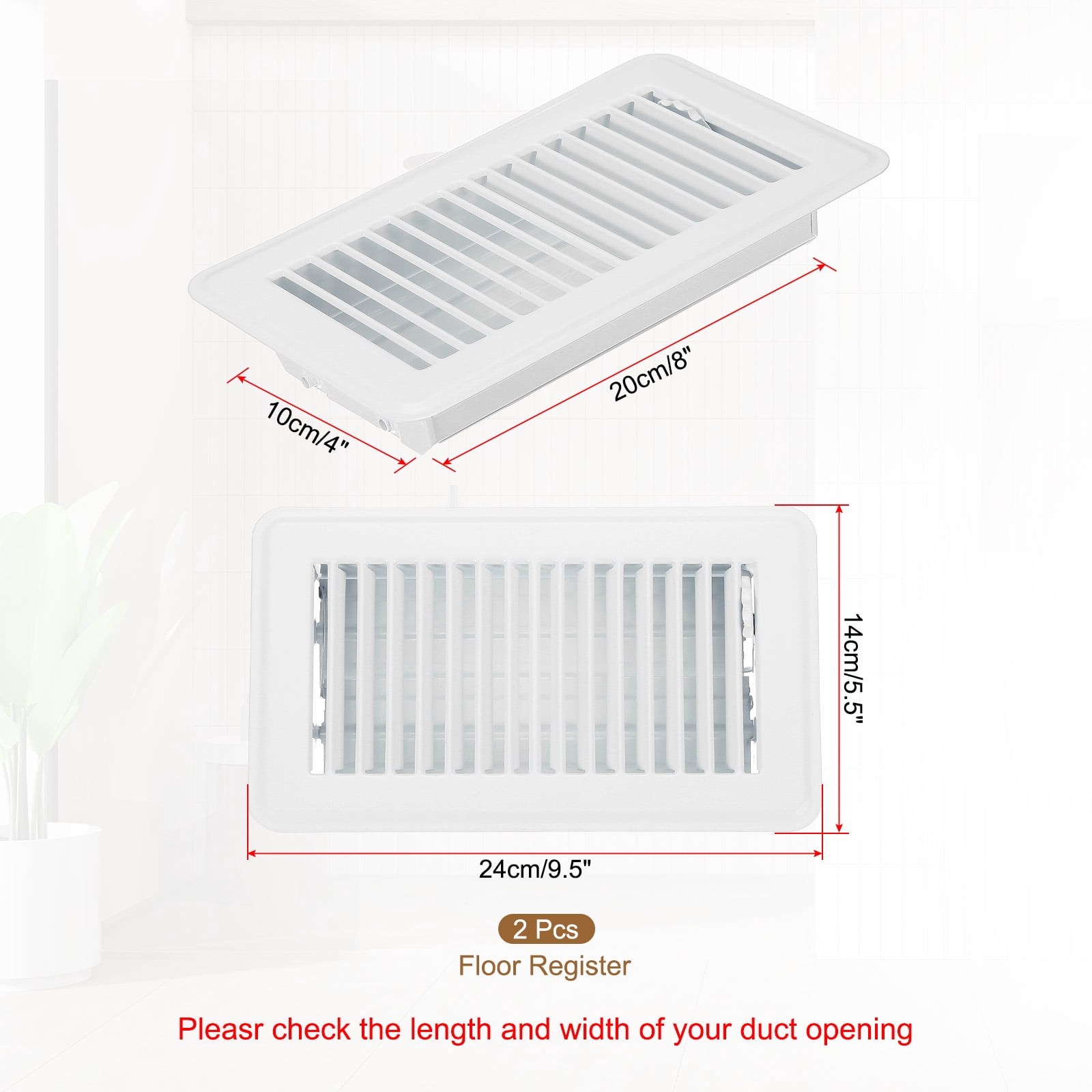 Uxcell 8 x 4 Inch Floor Register, 2pcs Heavy Duty Air Vent Cover Adjustable Floor Grates, White
