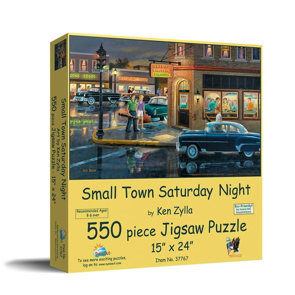SUNSOUT INC - Small Town Saturday Night - 550 pc Jigsaw Puzzle by Artist: Ken Zylla - Finished Size 15" x 24" - MPN# 37767