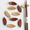 thumbnail image 3 of 3 Pack Natural Wooden Leaf Shape Chopstick Rest Spoon Fork Knife Holder Dinner Table Decor Home Wooden Chopstick Rest, 3 of 5