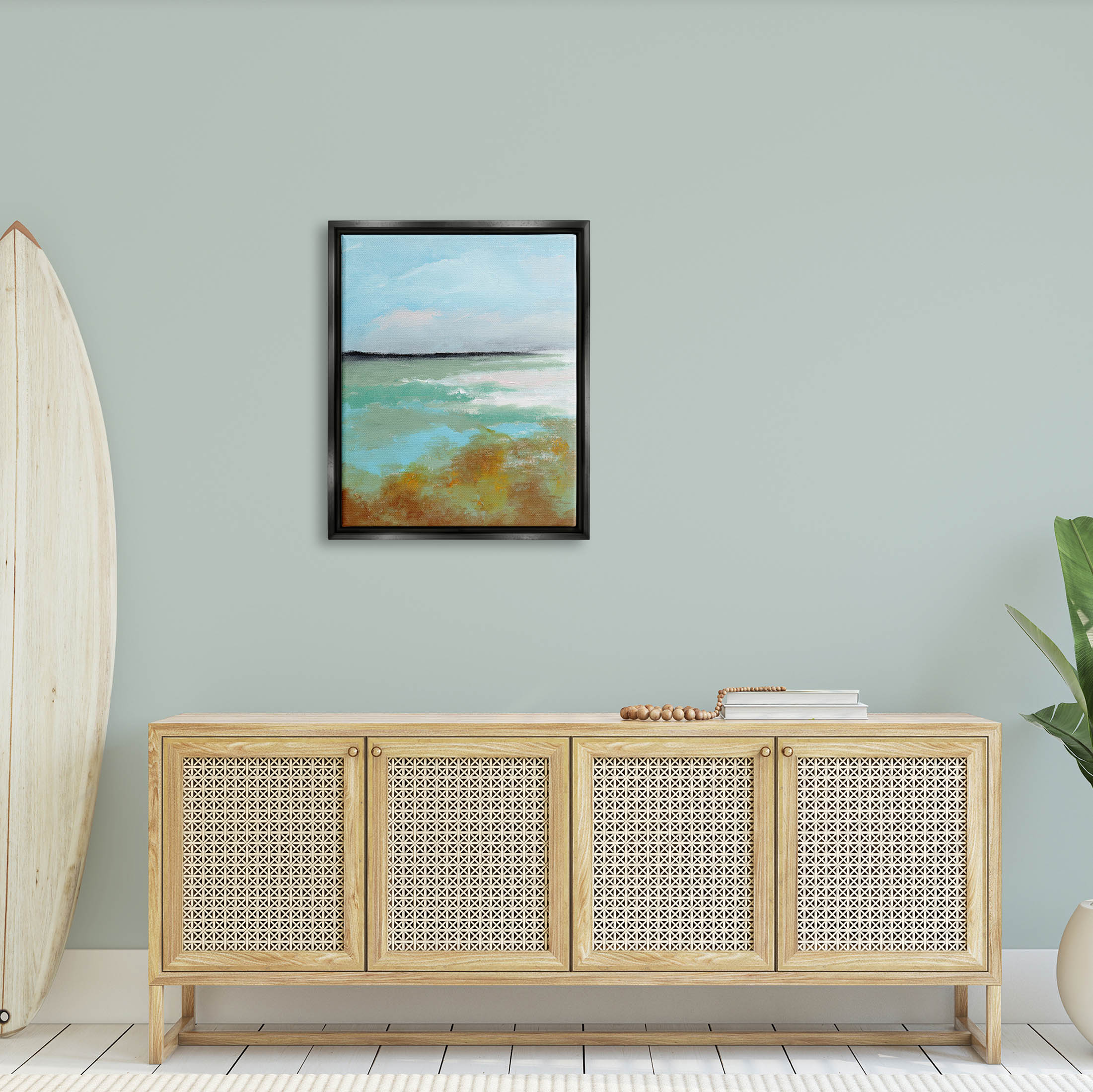 Stupell Industries Abstract Ocean Moss Scenery Painting Jet Black Floating Framed Canvas Print Wall Art, Design by Nikita Jariwala