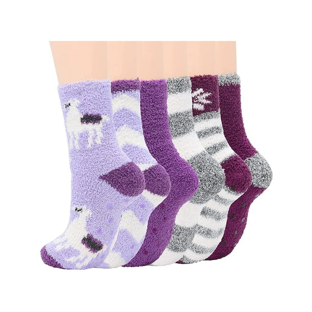 FOREEMME Non Slip Socks for Women Hospital Fuzzy Socks with Grips 6