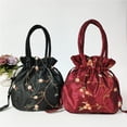 thumbnail image 4 of Ethnic Style Elegant Handmade Drawstring Bag National Style Purse Top Handle Small Bucket Bag Cosmetic Handbag Women Flower Handbags Jewelry Bag BLACK, 4 of 8