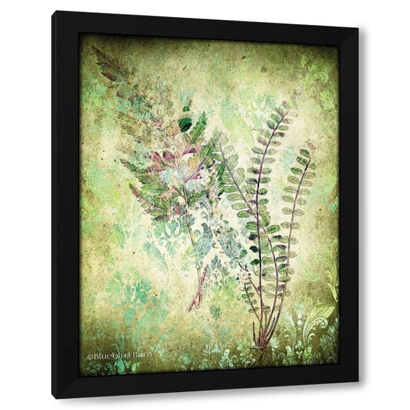 Bluebird Barn 12x14 Black Modern Framed Museum Art Print Titled - Organic Greenery in Damask I