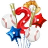 8 Pcs Baseball Balloons Set - Includes Baseball Foil Balloons, Baseball Glove Balloons, Baseball Bats Balloons, Number2 Balloon, Blue Red Star Balloons, Baseball Stickers for Baseball Party Supplies
