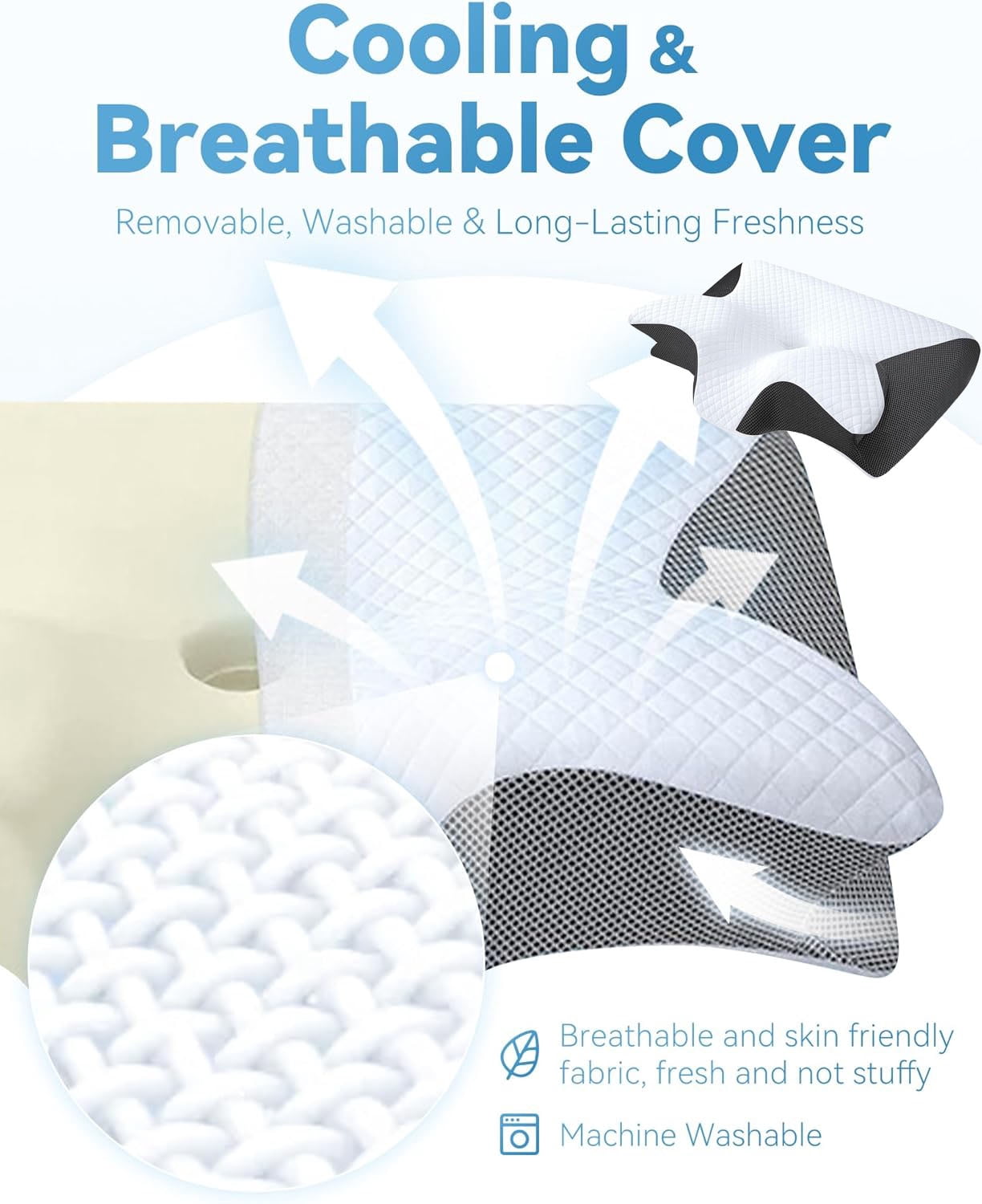 2026 New Sleep Apnea Pillow, Ergonomic Contour Support Pillows, 2 in 1 Neck Support Pillow for Sleeping, Breathable Comfortable, for Side & Back Sleepers(White)