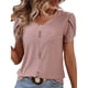 thumbnail image 1 of Camiseta con cuello en V para mujer, mangas cortas de pétalos, botón frontal, blusas holgadas informales, color rosa XXL, 1 of 6