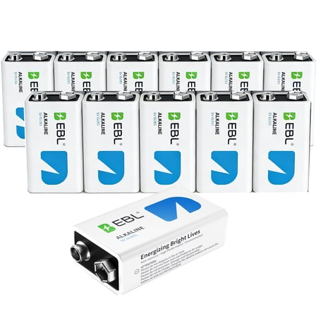 EBL Alkaline 9V Batteries 12-Pack, Long-Lasting 9 Volt Alkaline Batteries Perfect for Smoke Detectors