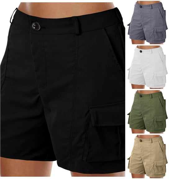 XIAONU Multi Pocket Cargo Shorts For Women Button Waist Outdoor Daily Casual Bottoms