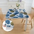 thumbnail image 2 of HAOXIT  Blue Pineapple Flower Square  Fitted Tablecloth, Waterproof Square  Table Cloth with Elastic Edged Washable Table Cover for Indoor Outdoor Fits Tables, Medium 52*52, 2 of 7