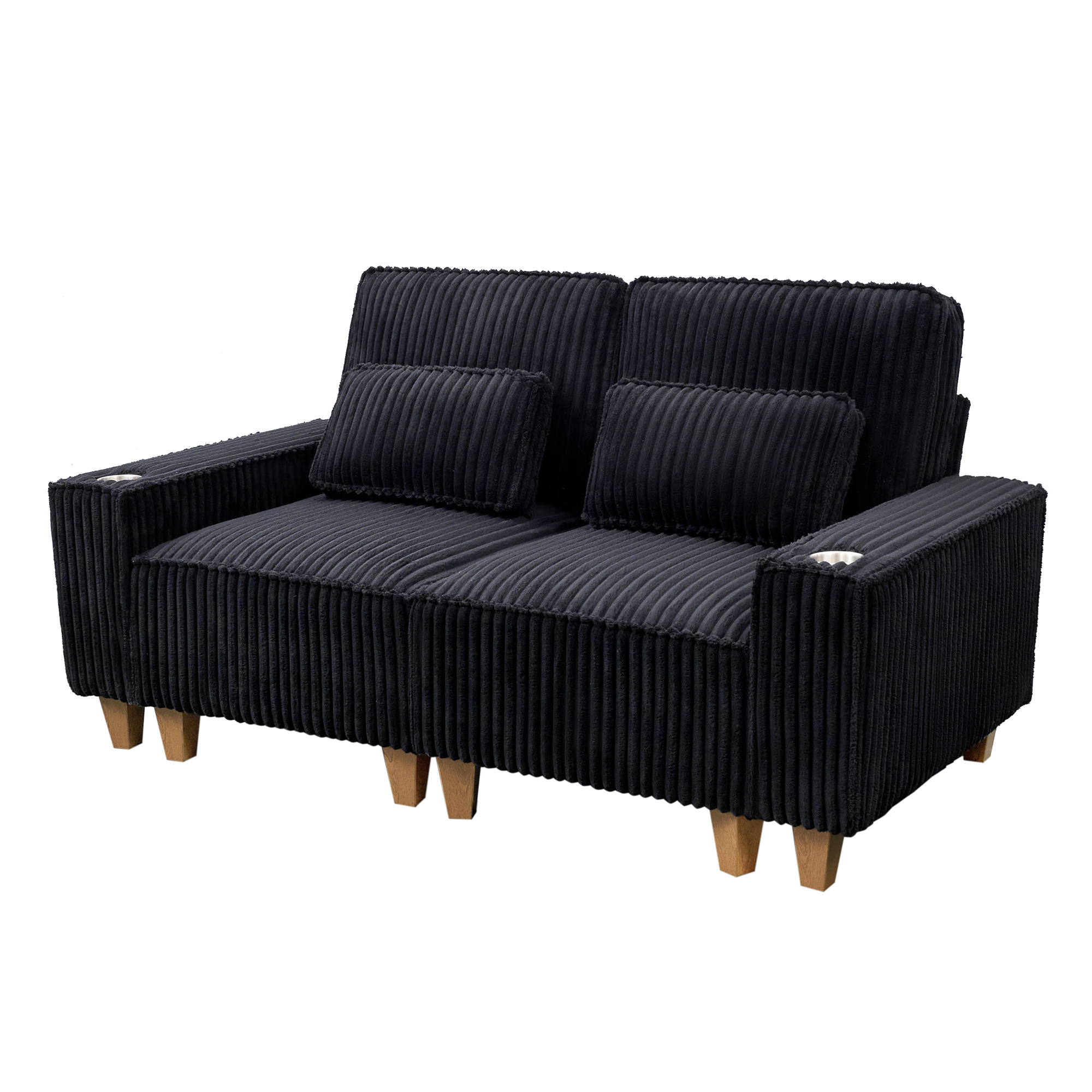 Aukfa 3 Piece Sofa Set - 71" Deep Seat Couch Loveseat Couch w/ Cup Holders&Pillows, Solid Wood Legs, Black
