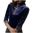 thumbnail image 3 of Aboser Rhinestone Velvet Tops for Women Elegant Turtleneck Shirts Plus Size Soft Long Sleeve Blouses Solid Color Party Club Shirt Slim Fit Undershirts, 3 of 9