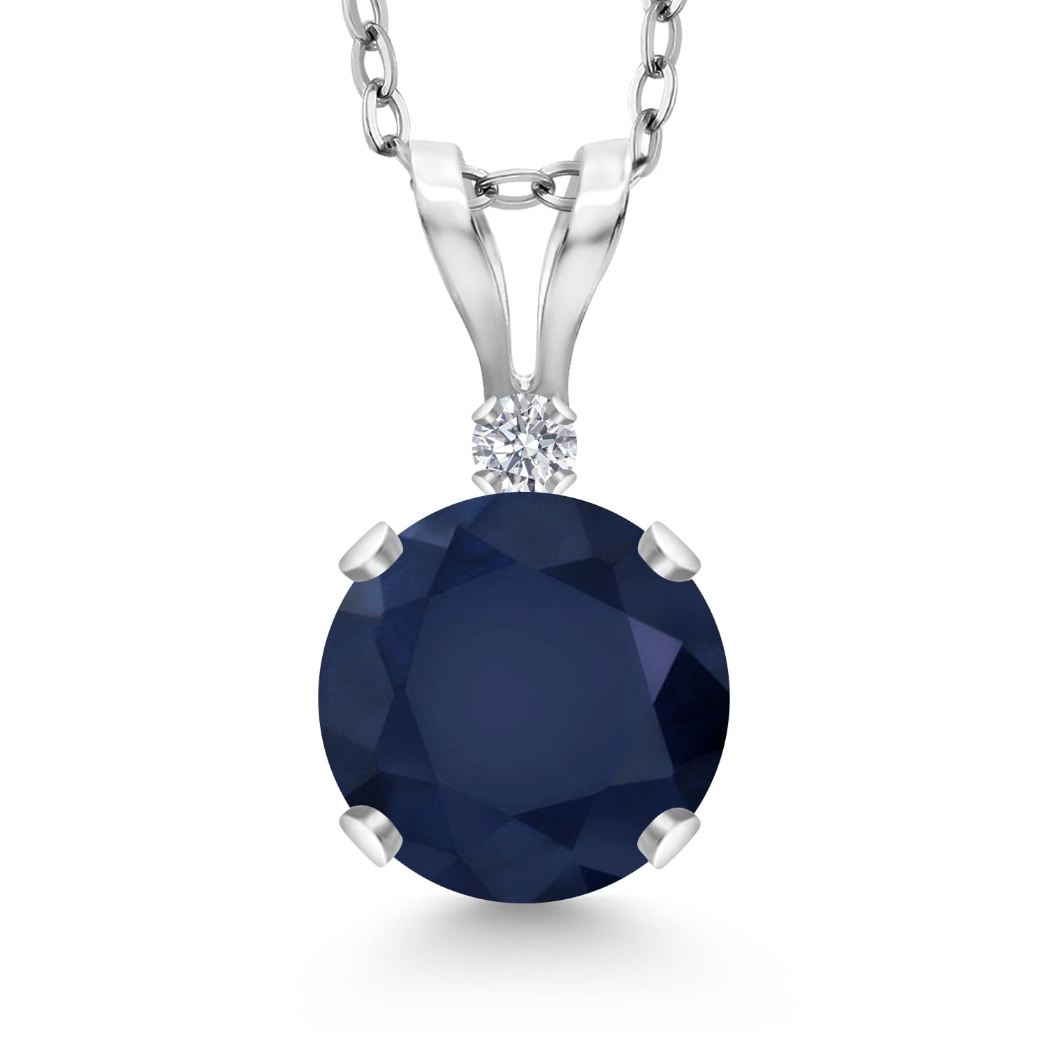 Gem Stone King 14K White Gold Blue Sapphire and Lab Grown Diamond Pendant Necklace for Women | 1.12 Cttw | Gemstone September Birthstone | Round 6MM | With 18 inch Silver Chain