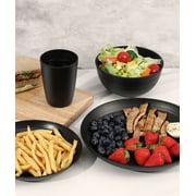 Quatish 32 Piece Plates and Bowls Sets for 8, Unbreakable Dinnerware Sets, Plastic Dish Set for Camping, Dishwasher Microwave Safe, Outdoor Kitchen and Apartment Dinning RV Essentials, Black