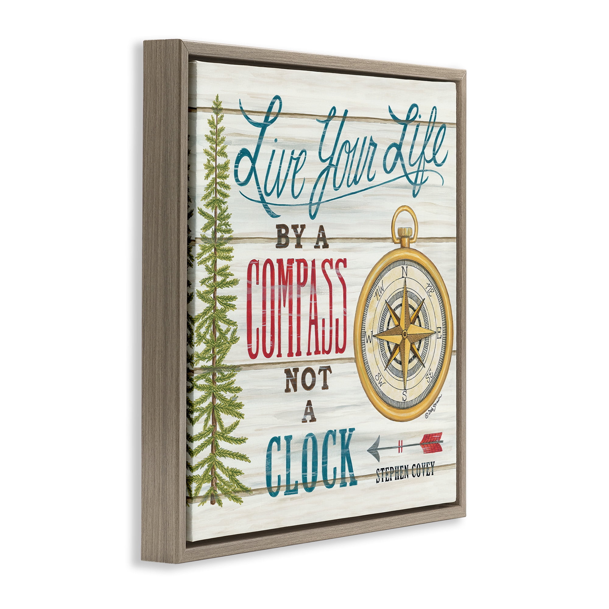 Stupell Industries Rustic Compass Adventure Phrase Typography Painting Brown Floater Framed Canvas Art Print Wall Art, 25 x 25