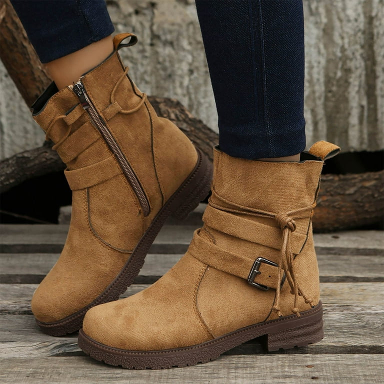 Gyexs Ankle Boots for Women Low Heel Comfortable Round Toe Boot