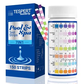 7-Way Pool Test Strips, 150 Strips Water Chemical Testing for Hot tub and Spa, Accurate Test Bromine, Total Alkalinity, pH, Free Chlorine, Total Hardness, Cyanuric Acid, and Total Chlorine