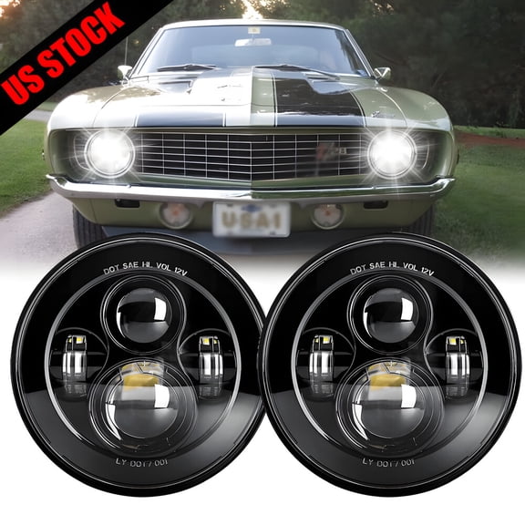 for Chevy Camaro 1969-1981 Pair DOT Black 7 inch Round LED Headlights Hi/Lo Beam