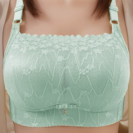 Up to 60% off Wireless Bra  Woman s Embroidery Thin Style Ventilate Back Buckle Bra Without Steel Rim(Green 36/80)