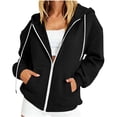 thumbnail image 2 of Qulqfy Hoodies for Women Waffle Knit Black Hooded Lightweight Casual Winter Fall Drawstring Long Sleeve Loose Zip Up Track Jackets with Pockets XL, 2 of 6