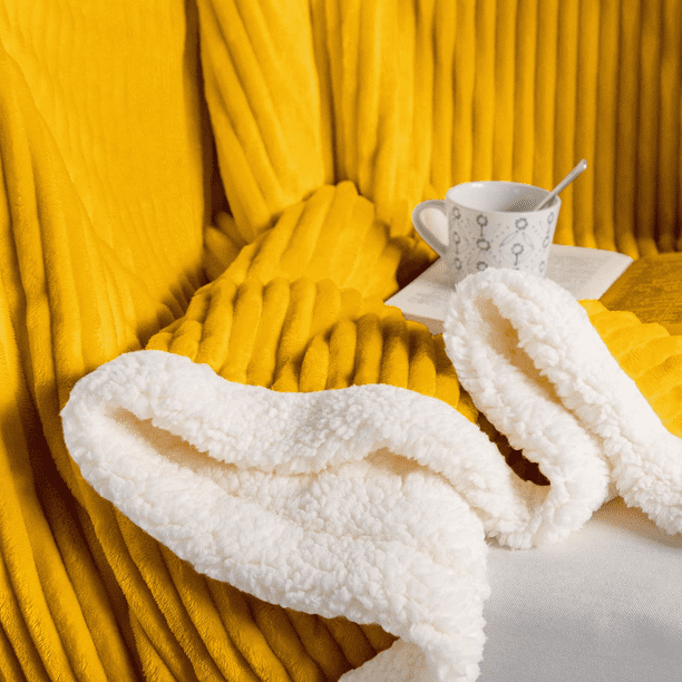 Wekity Sherpa Blanket Fleece Blanket – 60x80, Mustard Yellow
