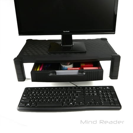 Mind Reader Extra Wide Monitor Stand, Monitor Riser, Height Adjustable, with Drawer, for Computer, Laptop, Desk, iMac, Dell, Hp, Printer,