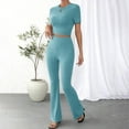 thumbnail image 2 of 2025 Women's Two Piece Knit Matching Outfits High Neck Slim Fit Tops And Flared Trousers Tracksuit Sets, 2 of 6