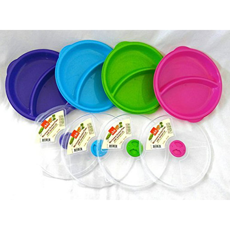 Set of 4 Click Home Design Microwave Divided Plate with Vented Lid