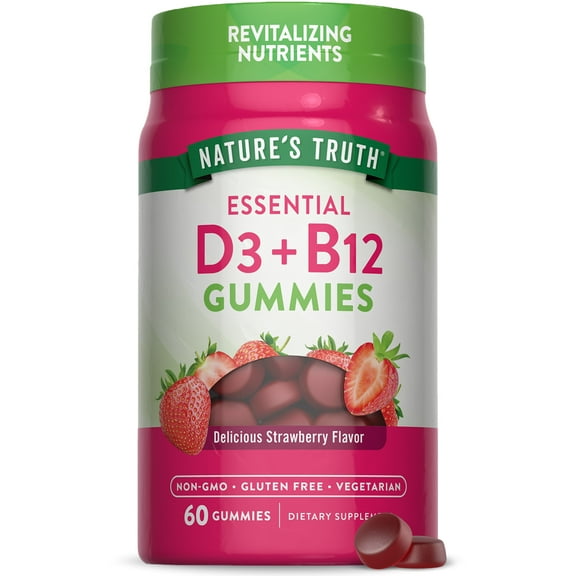 Vitamin D3 and B12 Gummies | 60 Count | Strawberry Flavor | by Nature's Truth