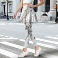 thumbnail image 3 of COEQINE Ruffle Pleated Tennis Skirted Legging with Pockets for Women White Gold Marble Pattern Moisture-Wicking Breathable Yoga Leggings with Skirts Comfy Skort Pants, S, 3 of 7