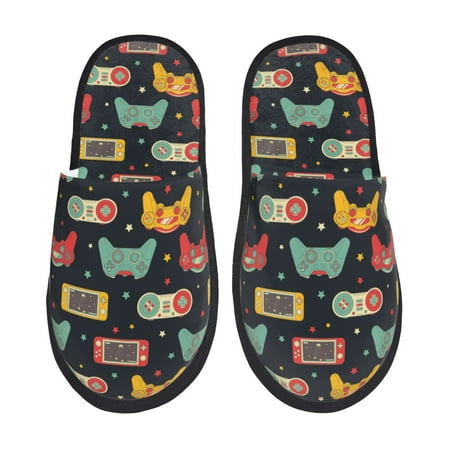 Balery Retro Video Game Slient Indoor Furry Fleece Comfort House Shoes Soft Non-Slip Home Shoes Cotton slippers House Slippers-- Medium
