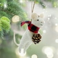 thumbnail image 3 of THE JOY TREE White Mouse Ornament with Buffalo Check Scarf - Wool Holiday Decoration, 3 of 5